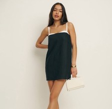 Reformation Lainey Linen Black and White Mini Dress. Size 12
