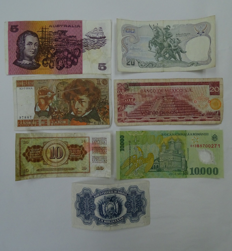 Lot of 7 Foreign Banknotes World Currency Various Countries - Picture 9 of 18