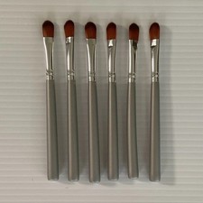 Set of 6 Tapered Eye Shadow Brushes, Synthetic Fiber, Silver Brown Handles
