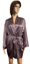 Victoria's Secret Robe Lingerie Sleepwear Gray Lavender Satin Silky One s NWOT