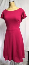Wisp Women's Red Dress Chiffon Overlay Flutter Sleeve Boat Neckline Fit Flare 4