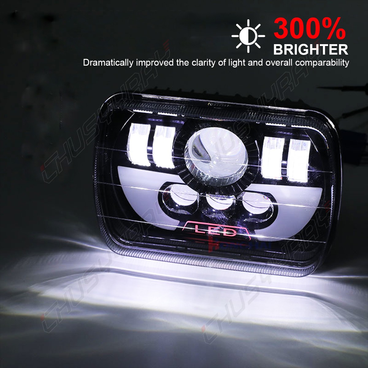 For Chevy Express Cargo Van 1500 2500 3500 Pair 7x6 5x7 LED Headlights Hi/Lo H4 thumbnail 6