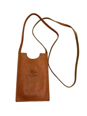 IL BISONTE Card Case with Shoulder Strap, Leather, Brown, Women's
