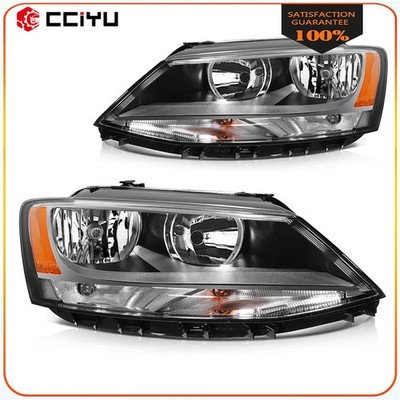 2Pcs Pair Headlights For 2011-2018 Volkswagen Jetta Sedan MK6 Black Housing