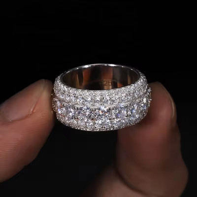 3Ct Round Cut Moissanite Cluster Pinky Wedding Men's Ring 14K Yellow Gold Plated