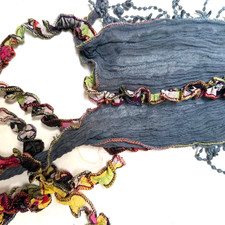 Scarf Multi color Mesh Scarf W gathered Trim, Tassels  72 x 10  