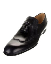 Gucci Leather Dress Loafers, Black, Tassel & Whipstitch Accents, Semi-Point