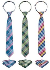 3pcs Boys Pre-Tied Neckties Pocket Square Set 15 inch Ages 8-14 T3e021