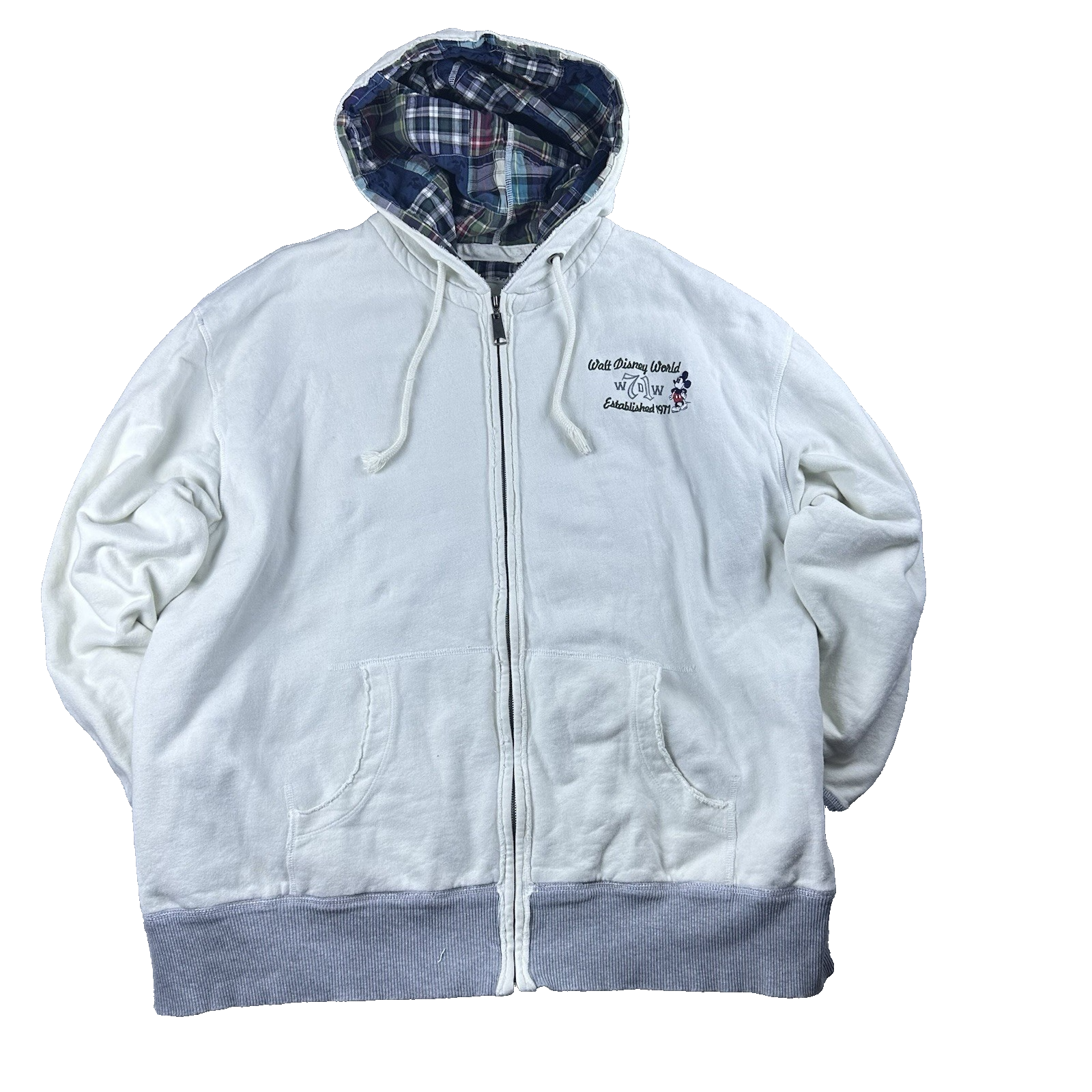 Disneyland Walt Disney World Full Zip Hoodie XXXL White Plaid Lined 1971 Retro