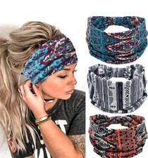 Boho Stretch Wide Hair Bands / Black /Knotted Turban for Women Hair Wrap /3 Pcs