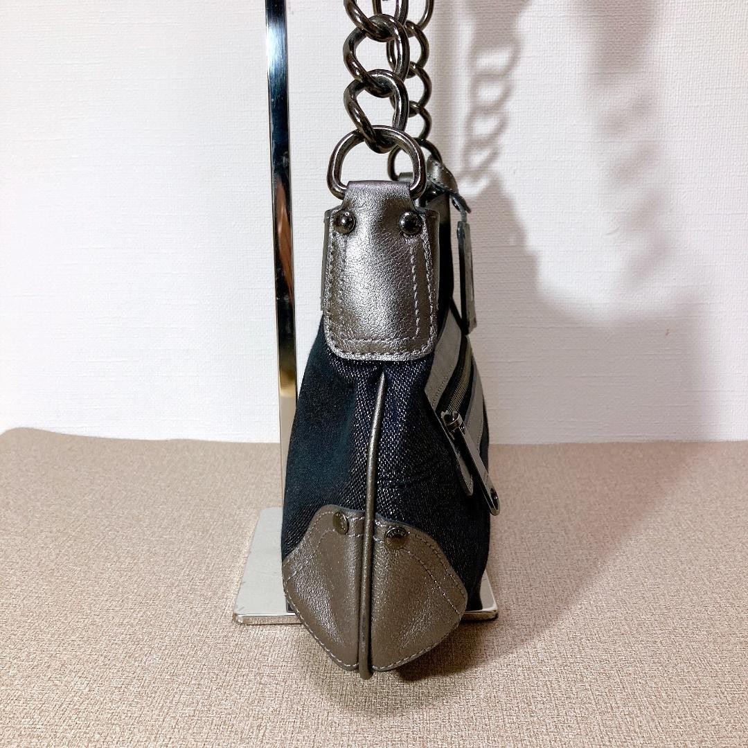 Burberry Blue Label One Shoulder Bag Navy Glitter Canvas Leather Logo Bag New thumbnail 7