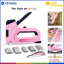 Heavy Duty Staple Gun Rubber Pink 6-in-1 Upholstery Nailer DIY Crafts