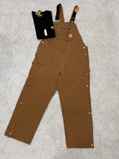 BNWT Carhartt Mens Loose Fit Firm Duck Bib Overalls Brown Sz 42 x 30 free Shirt