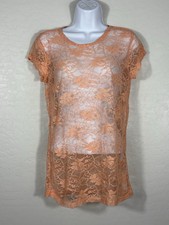 Y2K Cybergoth Sheer Lace Top Tangerine Melt Neon Orange Rave Cyberpunk Large NWT