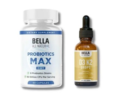 Bella All Natural D3 K2 Drops & Probiotics MAX BundleOrganic Omega 3 MCT Oil 50m