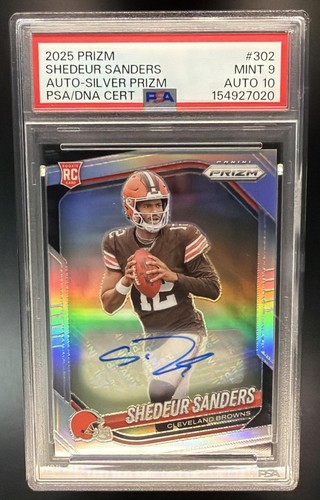 2025 Panini Prizm Shedeur Sanders Rookie Auto Silver #302 RC Browns PSA 9 AU 10