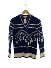 VALENTINO Knit Sweater (Thin) M Wool NVY V neck Logo