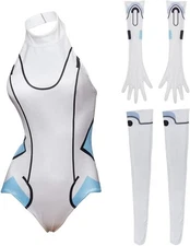 Women’s Noire White Heart Bodysuit Cosplay Jumpsuit Outfit with Gloves Socks