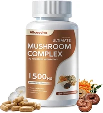 Mushroom Complex Supplement 2600mg, 120 Capsules - 10 Mushrooms Blend - Reis