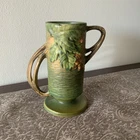 New ListingRoseville Pottery Bushberry Green Matte Footed Vase 32-7 Twig Handles (c.1940s)