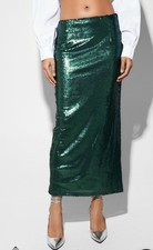 Nasty Gal Green Sequin Maxi Skirt Size 12 14 BNWT Christmas Party Occasion