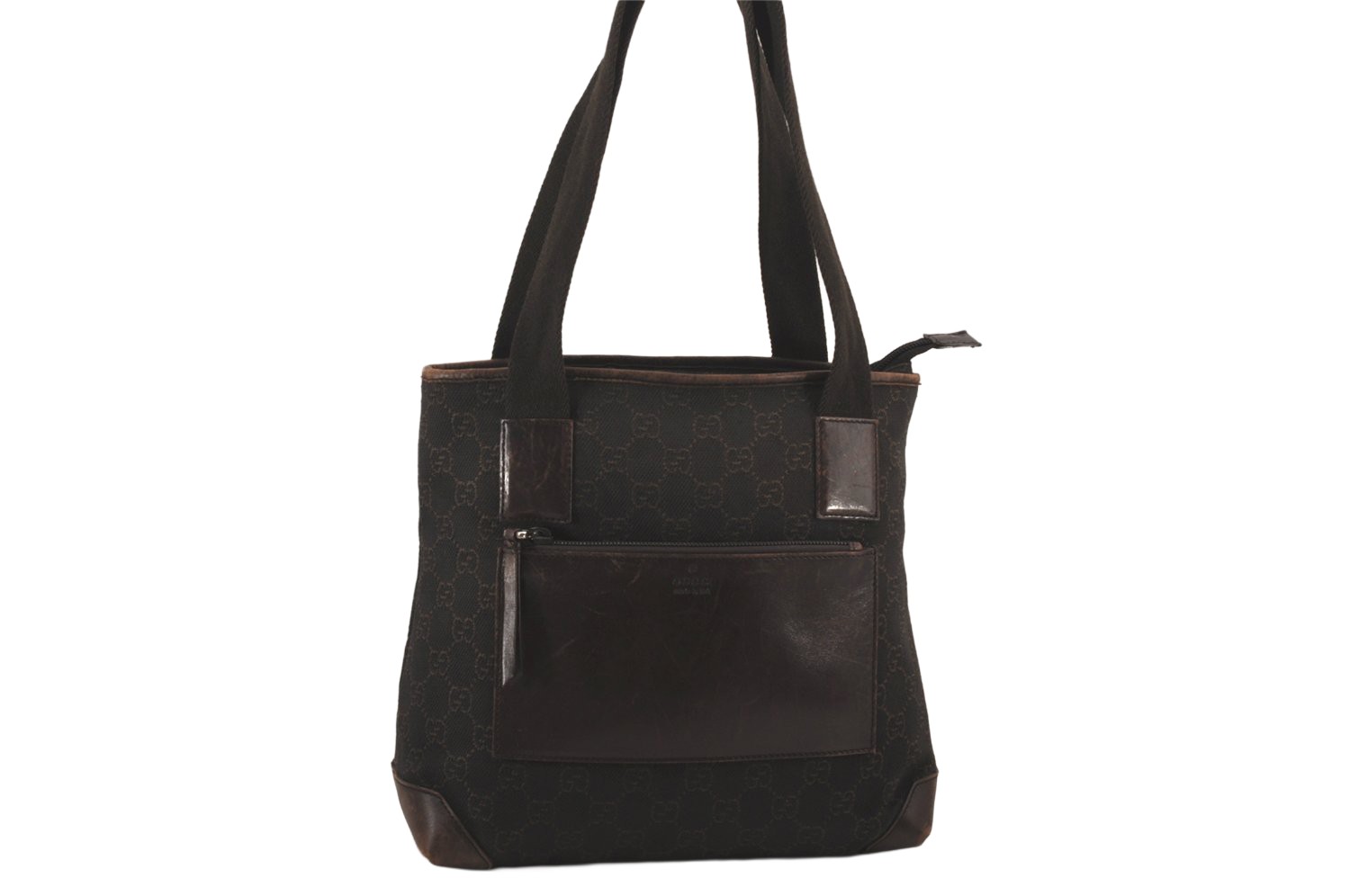 Vintage GUCCI GG Canvas Leather Shoulder Tote Bag Brown 0392N 28893