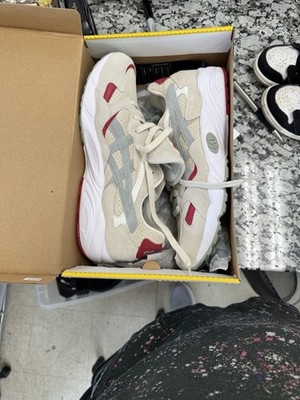 Asics Gel/Diablo  Beige Suede Sneakers with Red and Gray Accents