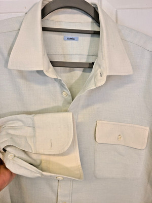 Malo Dress Shirt Size Blue Beige Pocket Cashmere Cotton Made in Italy sz 54