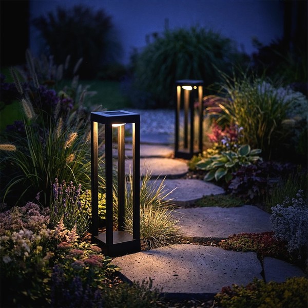 Solarleuchte Stecklampe AußEn Gartenlampe Erdspieß Schwarz LED H 35,5 Cm 2Er Set-image