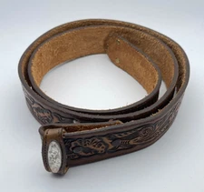 Vintage Nocona Belt Co Tooled Leather Belt Custom Size 44 No Buckle.