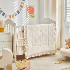 Tufted Ruffle Crib Bedding Set 3 Pieces Baby Boho Quilted Comforter with Fitt...