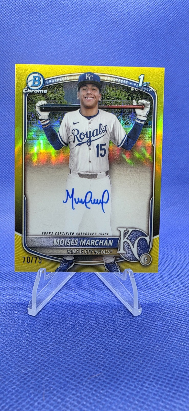 MOISES MARCHAN 2025 BOWMAN CHROME 1ST YELLOW REFRACTOR AUTO # 70/75