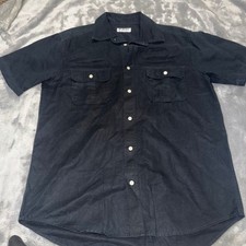 Old Navy Black Island Linen Blend Short Sleeve Button Down Shirt Men  s M