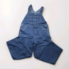 Vtg Roebucks Overalls Mens 42x30 Blue Denim Classic Bibs Union Made In USA Irreg