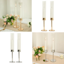2 Metal 16" Clear Glass Shades Hurricane Taper CANDLE HOLDERS Party Decorations