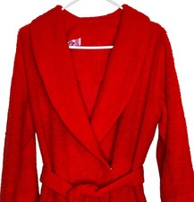 Vintage 60s 70s Evelyn Pearson Fuzzy Carpet Robe Bathrobe Red w/ Belt Hideous