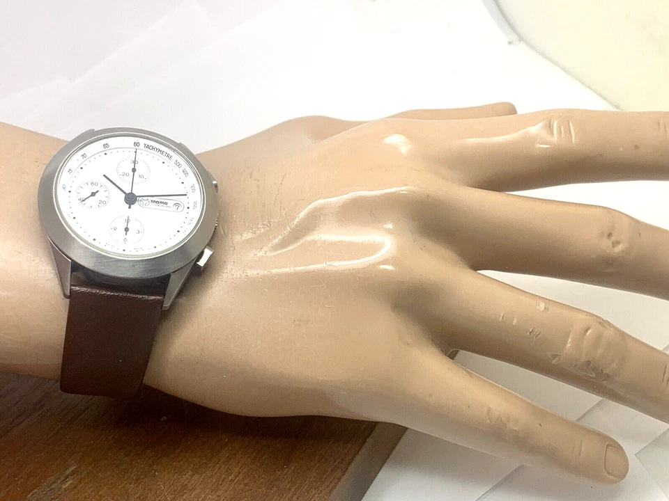 Reloj Hombre Diseño Momo Suizo Automático Cronógrafo Esfera Blanca Correa Cuero 40mm Foto 3 de 4