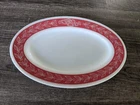 PYREX VINTAGE GLASS OVAL RESTAURANT WARE PLATTER RED LAUREL FREE USA SHIP