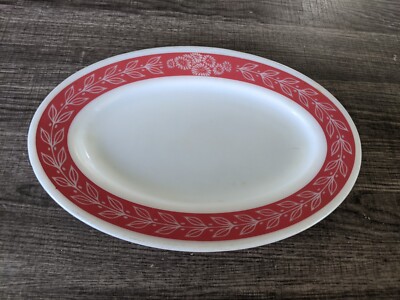 PYREX VINTAGE GLASS OVAL RESTAURANT WARE PLATTER RED LAUREL FREE USA SHIP