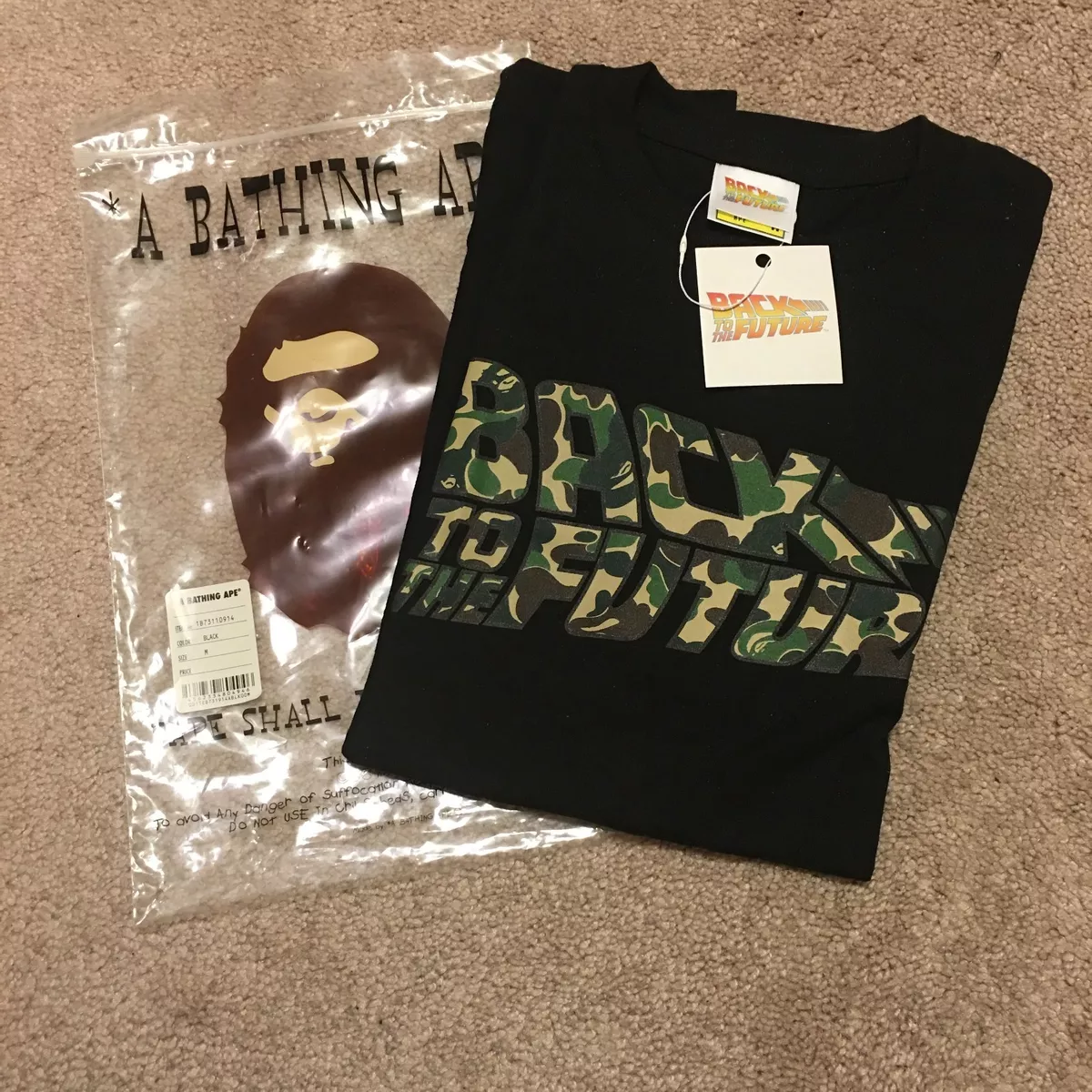 A BATHING APE X Back to the Future Camo Logo Tee T-Shirt M mag delorean BAPE NEW