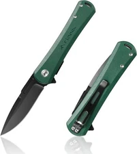 FLISSA Folding Pocket Knife 4.5"G10 Handle EDCKnife Liner lock&Pocket Clip Green