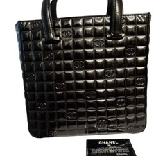 Chanel Black Chocolate Bar Tote Patent Leather