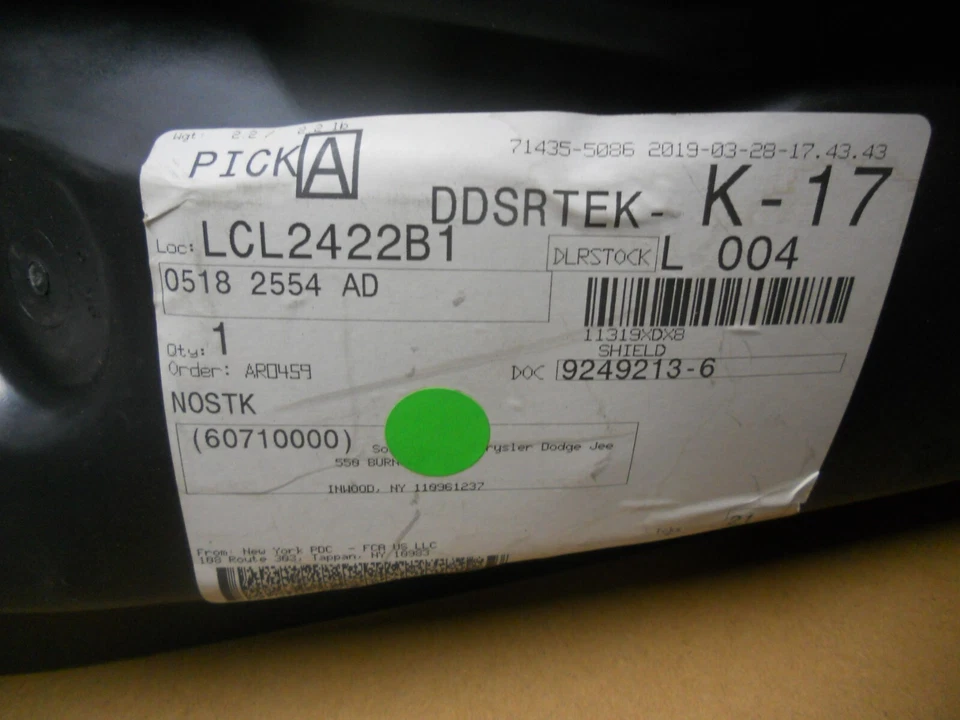 Новый подлинный Mopar 2013-2017 Jeep компас брызговик щит 5182554AD - Изображение 2 из 2
