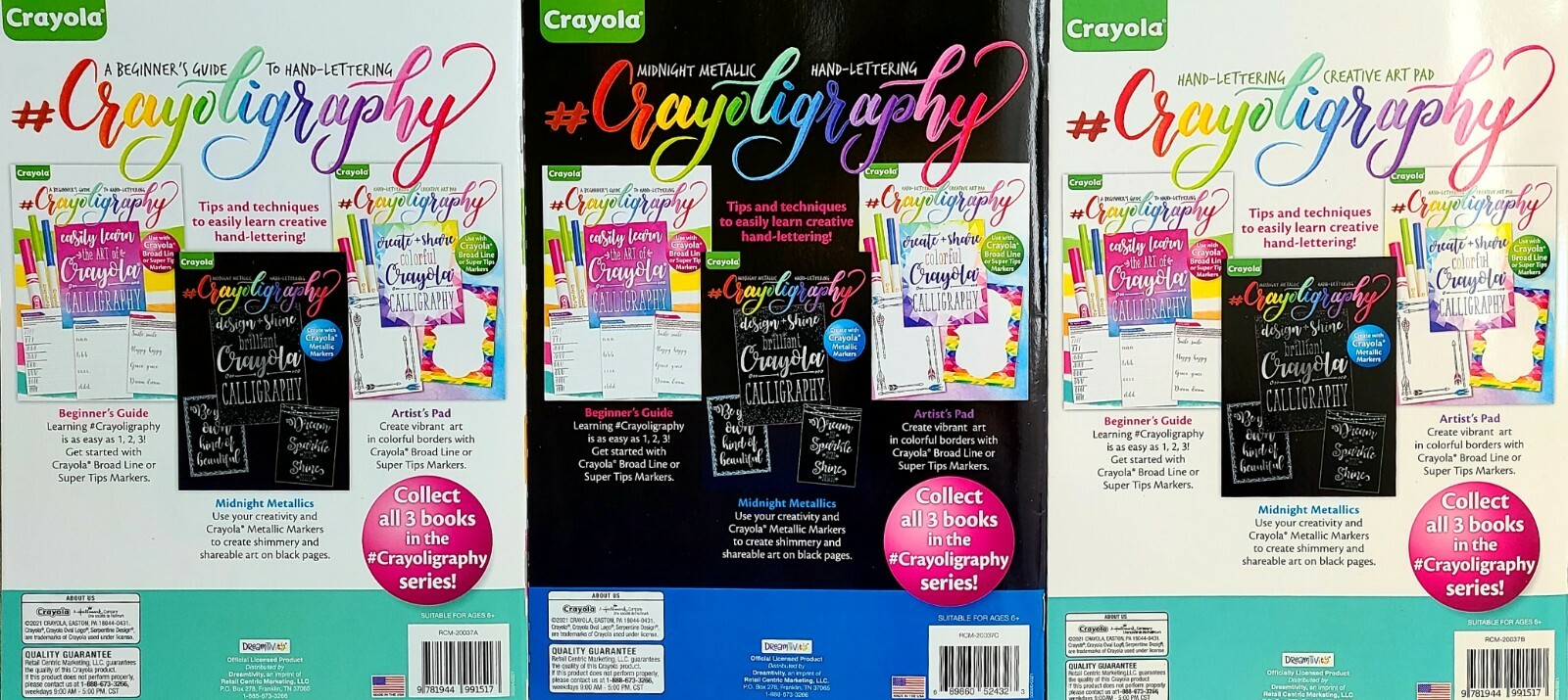 3 Crayoligraphy Beginner Hand-Lettering Books Beginner, Intermediate, Metallic  