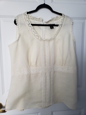 Carole Little Linen Crochet Lace Trim Sleeveless Ivory Tank Top Size 1X NWOT