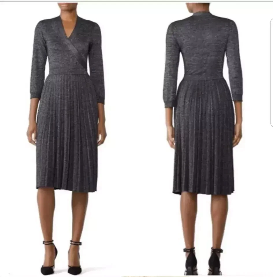 Maglione KATE SPADE Dashing Beauty gonna a pieghe maglia metallica abito taglia XXS