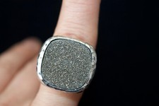 Sterling Silver Square 925 Silver Gray Druzy Hammered Ring Sz 9