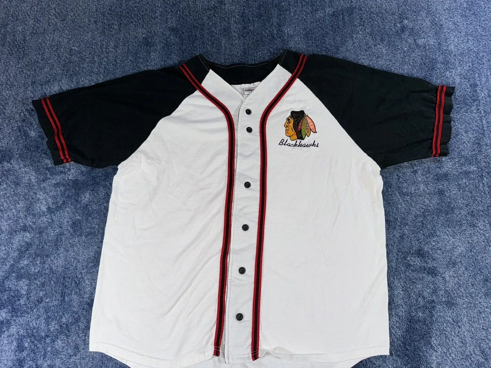 Vtg Badger Shirt L NHL Chicago Blackhawks Baseball Jersey Mexico U.S.A Hockey - Image 3 of 4