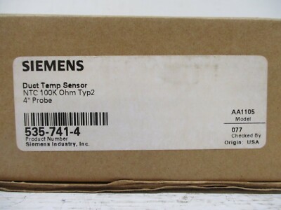 NEW Siemens 535-741-4 Duct Temp Sensor NTC 100K Ohm 4'' Probe Temperature NIB