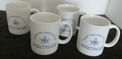 4 PCS MT TOM MASONIC LODGE HOLYOKE MA 2009 SOUVENIR MUGS 4 1/2"D X 3 3/4"H  - Photo 1/4